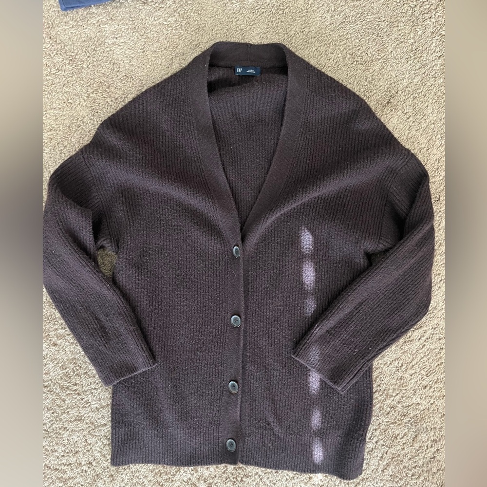 GAP Cashsoft Chocolate Brown Button-Up V-Neck Cardigan